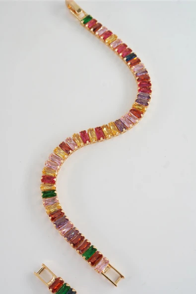 Kadın 316 L Çelik Vip Seri Antialerjik Baget Zirkon Taşlı Su Yolu Bileklik  Ölçüleri 17cm + 3 cm uzatma 7 MM Taş Boyutu - Resim 6