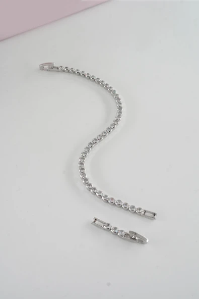 Kadın 316 L Çelik Vip Seri Antialerjik Baget Zirkon Taşlı Su Yolu Bileklik  Ölçüleri 17cm + 3 cm uzatma - Resim 3