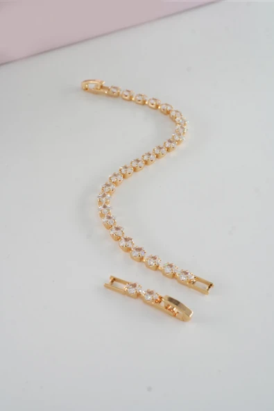 Kadın 316 L Çelik Vip Seri Antialerjik Baget Zirkon Taşlı Su Yolu Bileklik  Ölçüleri 17cm + 3 cm uzatma 6 MM Taş Boyutu - Resim 2