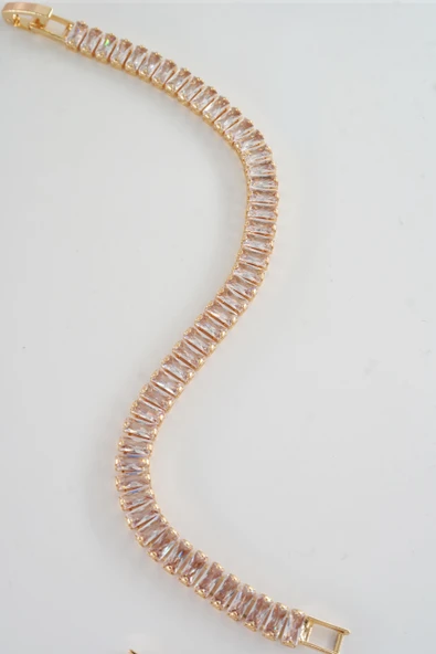 Kadın 316 L Çelik Vip Seri Antialerjik Baget Zirkon Taşlı Su Yolu Bileklik  Ölçüleri 17cm + 3 cm uzatma 6 MM Taş Boyutu - Resim 4