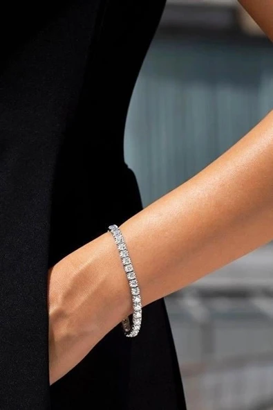 Kadın 316 L Çelik Vip Seri Antialerjik Baget Zirkon Taşlı Su Yolu Bileklik  Ölçüleri 17cm + 3 cm uzatma 5MM Taş Boyutu ürün görseli