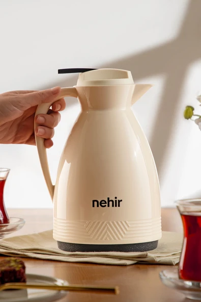Nehir Feraye Cam Termos 1,5 Litre Cafe Latte Krem