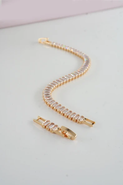 Kadın 316 L Çelik Vip Seri Antialerjik Baget Zirkon Taşlı Su Yolu Bileklik  Ölçüleri 17cm + 3 cm uzatma 6 MM Taş Boyutu - Resim 3