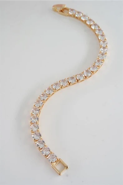 Kadın 316 L Çelik Vip Seri Antialerjik Baget Zirkon Taşlı Su Yolu Bileklik  Ölçüleri 17cm + 3 cm uzatma 5MM Taş Boyutu - Resim 4