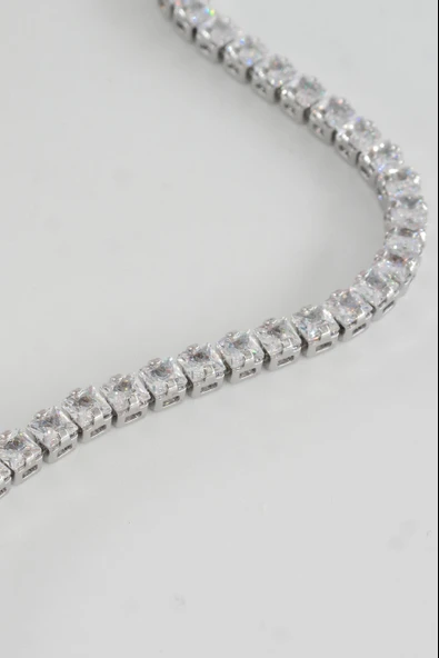 Kadın 316 L Çelik Vip Seri Antialerjik Baget Zirkon Taşlı Su Yolu Bileklik  Ölçüleri 17cm + 3 cm uzatma 4MM Taş Boyutu - Resim 5