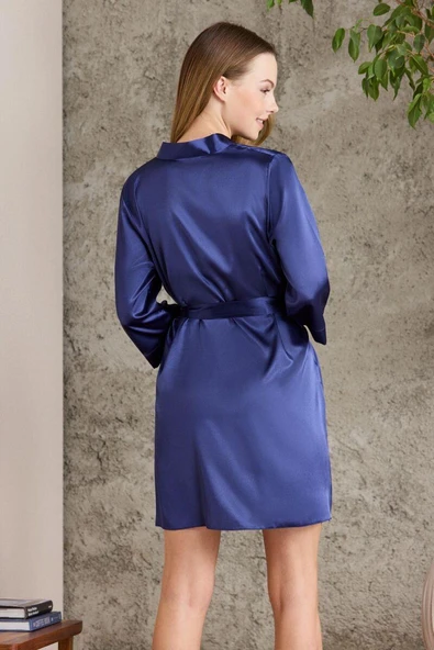 Pierre Cardin Saten Kısa Tek Sabahlık 1010 Lacivert - 3