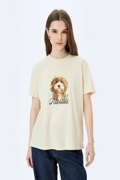 Koton Köpek Baskılı Kısa Kollu Bisiklet Yaka Tişört - 3