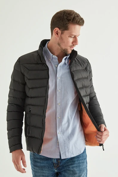 Regular Fit Siyah Şişme Mont - 3