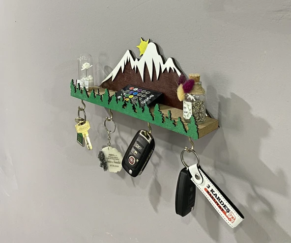 Binnex Anahtarlık Askısı Dağ Temalı Doğal Ahşap Tasarım - 4
