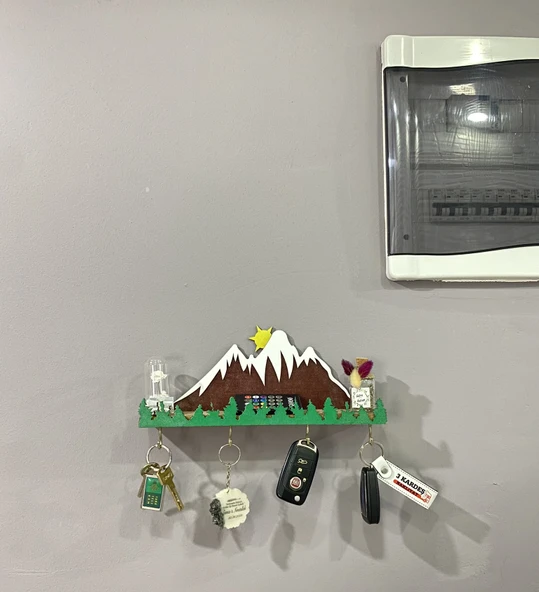 Binnex Anahtarlık Askısı Dağ Temalı Doğal Ahşap Tasarım - 3