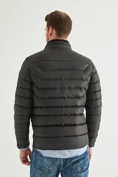 Regular Fit Siyah Şişme Mont - 5
