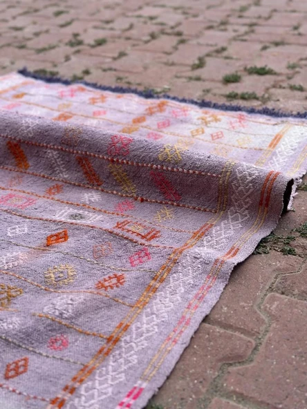 102x140 cm Türk Vintage Halı, El Dokuma Pıtrak Desenli Yün Anadolu Kilim, Ev Dekorasyonu çin Doğal Halı, Boho Stil Kilim - 7