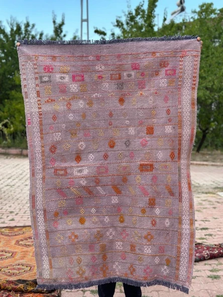 102x140 cm Türk Vintage Halı, El Dokuma Pıtrak Desenli Yün Anadolu Kilim, Ev Dekorasyonu çin Doğal Halı, Boho Stil Kilim