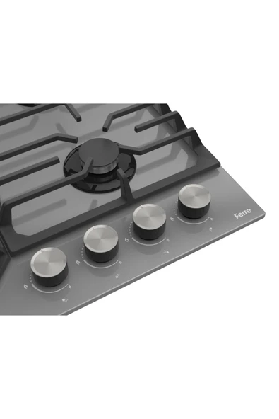 Ferre Nt 028 Gri Wok Gözlü 60 Cm Döküm Izgaralı Önden Düğmeli Cam Ocak - 5