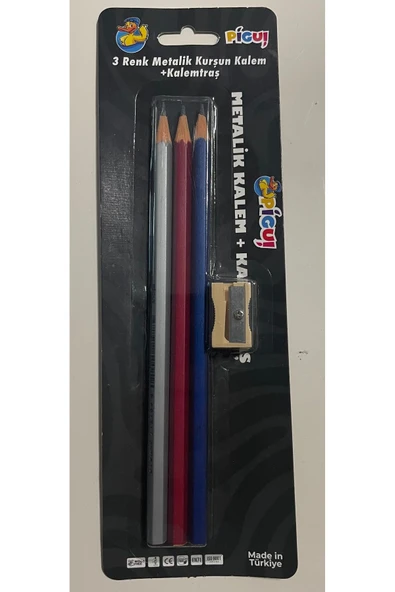 pigui PİGUİ METALİK KURŞUN KALEM KALEMTRAŞ HEDİYELİ 3 lü SET - 3
