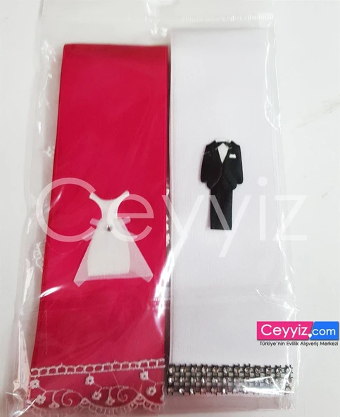 Taşlı Güpürlü Gelin Damat Takı Kurdela Kuşak 2 Adet - 2