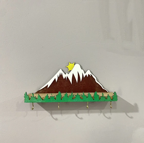 Binnex Anahtarlık Askısı Dağ Temalı Doğal Ahşap Tasarım