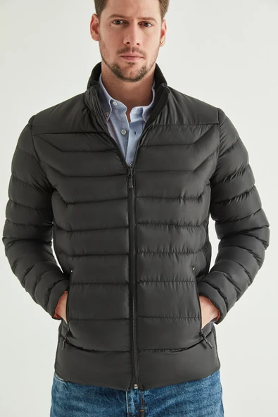 Regular Fit Siyah Şişme Mont - 2