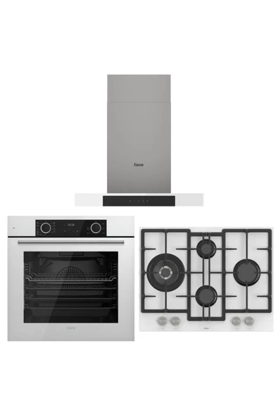 Ferre Beyaz Set ( D101 Beyaz Davlumbaz -ed076 Beyaz Ocak- Xe63cb Fryart Beyaz Fırın )