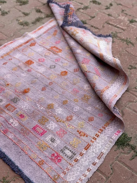 102x140 cm Türk Vintage Halı, El Dokuma Pıtrak Desenli Yün Anadolu Kilim, Ev Dekorasyonu çin Doğal Halı, Boho Stil Kilim - 4