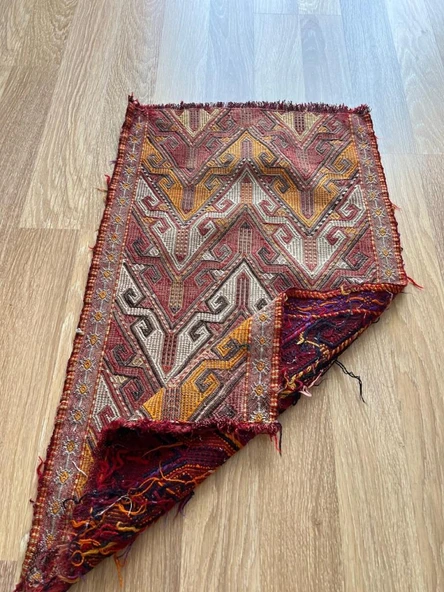 49x80 cm El Dokuma Rustik Desenli Küçük Kilim, Kahverengi & Kırmızı Küçük Boy Anadolu Kilim - 5