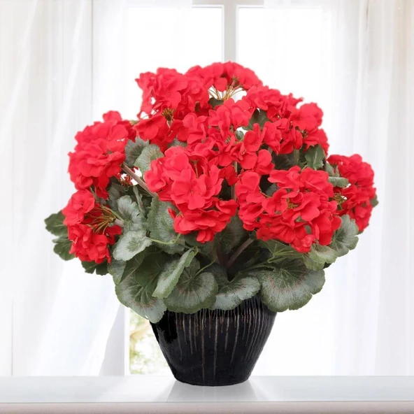 Nettenevime Yapay Çiçek Sardunya Demeti 40*25cm 1.Kalite KIRMIZI Koyu Balkon Çiçeği - Resim 9