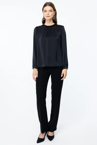 Ekol Minimalist Uzun Kol Saten Bluz - Günlük & Ofis - 5