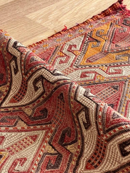 49x80 cm El Dokuma Rustik Desenli Küçük Kilim, Kahverengi & Kırmızı Küçük Boy Anadolu Kilim - 7