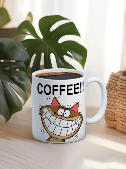 Baskılı Kupa Bardak Seramik Mug - Coffeee