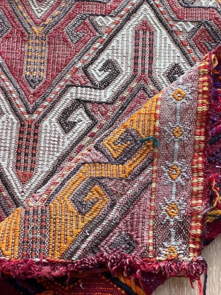 49x80 cm El Dokuma Rustik Desenli Küçük Kilim, Kahverengi & Kırmızı Küçük Boy Anadolu Kilim - 8