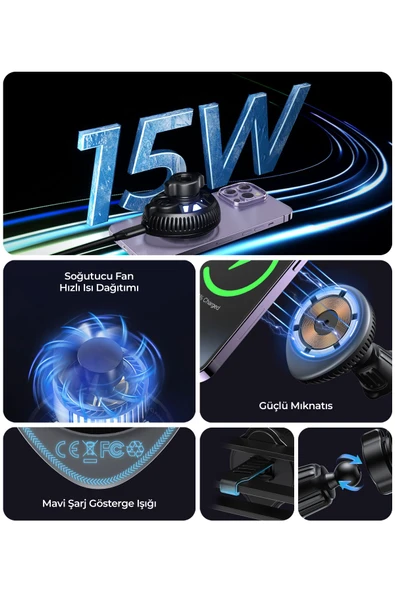 Havit  W3036 15W MageSafe Soğutucu Fanlı Araç Şarjı - 4