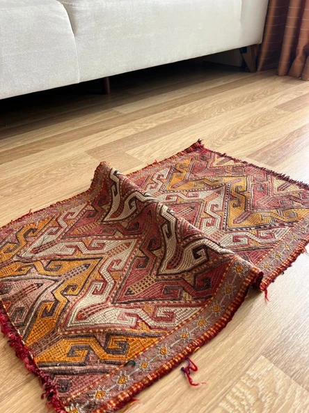 49x80 cm El Dokuma Rustik Desenli Küçük Kilim, Kahverengi & Kırmızı Küçük Boy Anadolu Kilim - 3
