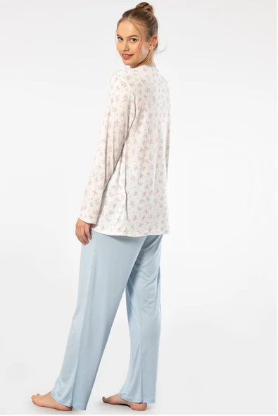 Empirme Düğmeli Battal Uzun Kollu Pijama Takım 3367/Mavi - 11