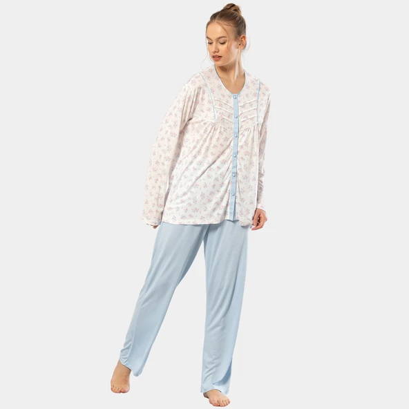 Empirme Düğmeli Battal Uzun Kollu Pijama Takım 3367/Mavi - 3