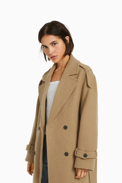 Bershka Yün Karışımlı Kaban