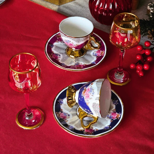 Naomi 2 Kişilik Kahve Fincanı Takımı - 90 ml (Mavi-Kırmızı) - 4