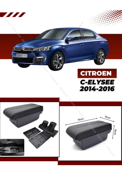 Velonova Citroen C-elysee 2014-2016 Sürgülü Kolçak Kol Dayama 2 Adet USB Lİ Araca Özel Delmesiz Vidasız ürün görseli