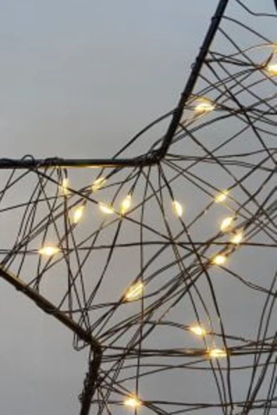 Yıldız Şekilli Ahşap Standlı LED Dekor Lamba – Işıklı Metal Çerçeve, Büyük Boy, Hediyelik - 2