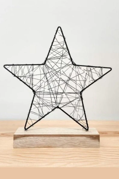 Yıldız Şekilli Ahşap Standlı LED Dekor Lamba – Işıklı Metal Çerçeve, Büyük Boy, Hediyelik - 3