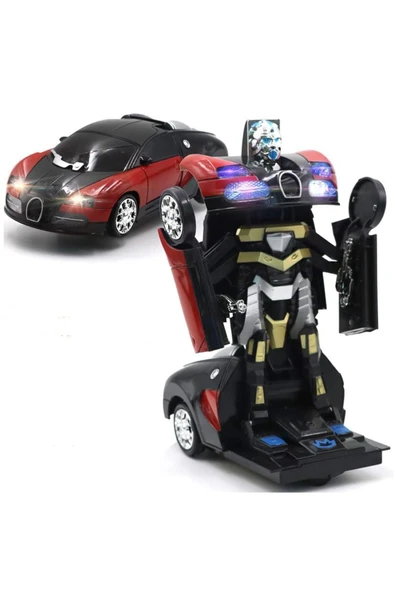 Robota Dönüşebilen Bugatti Araba Işıklı Sesli Müzikli Kendi Kendine Gezen Pilli Oyuncak 20 Cm.
