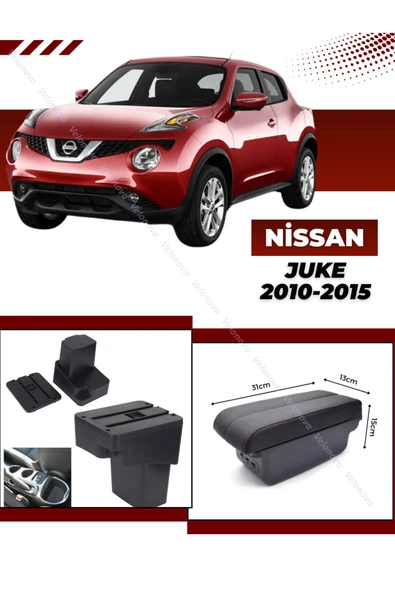Velonova   Nissan Juke 2010-2015 Sürgülü Kolçak Kol Dayama 2 Adet USB Lİ Araca Özel Delmesiz Vidasız Montaj