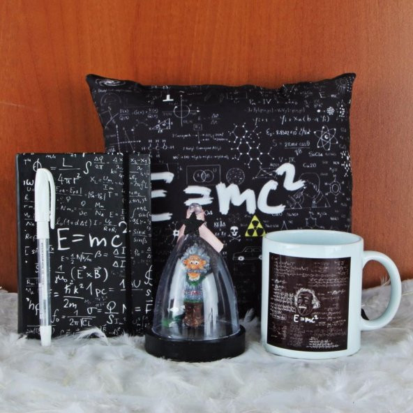 Albert Einstein Set Kalem Defter Puf Yastık Kupa Fanus Biblo