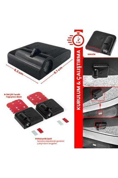 fırsatlar burada   Ford 2 Adet Araçları Için Pilli Yapıştırmalı Mesafe Sensörlü Kapı Altı Led Logo / Projektör - 5