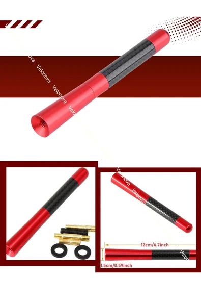 Velonova AUDİ MODELLERİ Uyumlu Alüminyum Karbon Fiber Oto Araç Anten Çubuğu Kırmızı ürün görseli