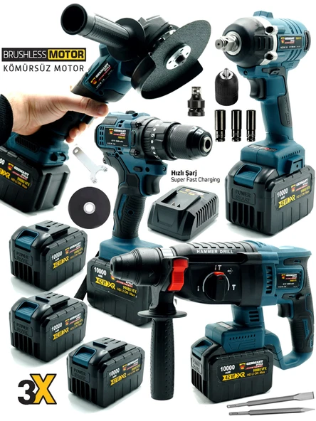 Germany Style Kömürsüz 4'lü Set Şarjlı Kırıcı Hilti 2-26-Şarjlı Taşlama-Somun Sökme-Darbeli Matkap - 2