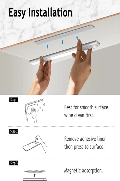 Şarjlı Kablosuz LED Lamba - Hareket Sensörlü, Dolap, Mutfak, Merdiven, Koridor Aydınlatma, Metal - 4