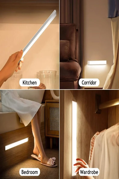 Şarjlı Kablosuz LED Lamba - Hareket Sensörlü, Dolap, Mutfak, Merdiven, Koridor Aydınlatma, Metal - 6
