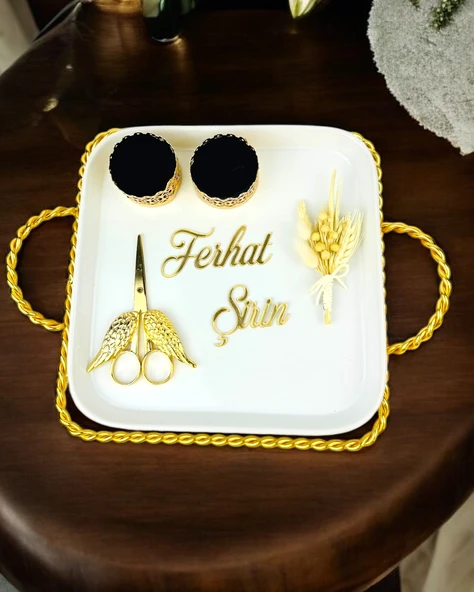 Forever Kare Porselen Söz Nişan Tepsisi  Beyaz