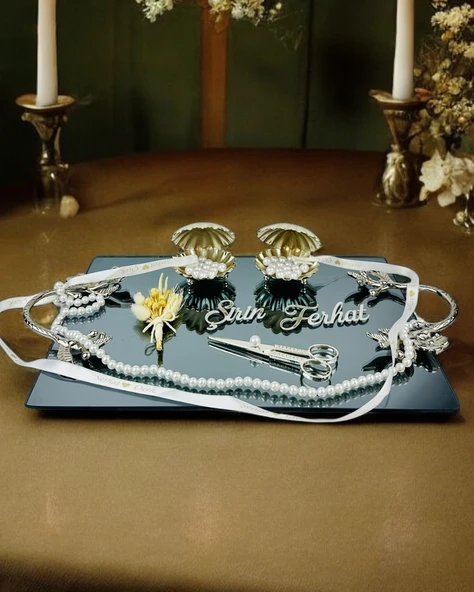 Flame Gümüş Söz Nişan Tepsisi gümüş