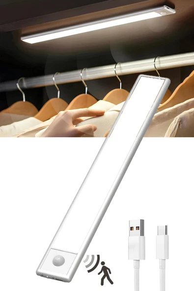 Şarjlı Kablosuz LED Lamba - Hareket Sensörlü, Dolap, Mutfak, Merdiven, Koridor Aydınlatma, Metal